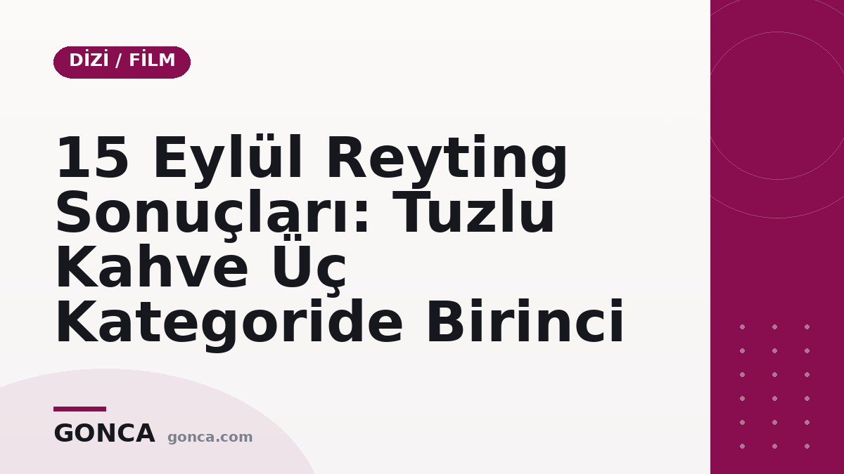 15 Eylül Reyting Sonuçları: Tuzlu Kahve Üç Kategoride Birinci
