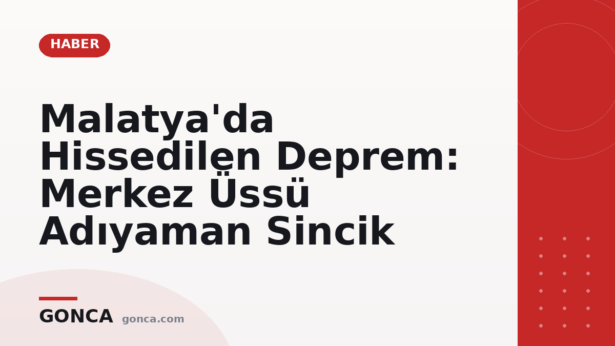 Malatya'da Hissedilen Deprem: Merkez Üssü Adıyaman Sincik