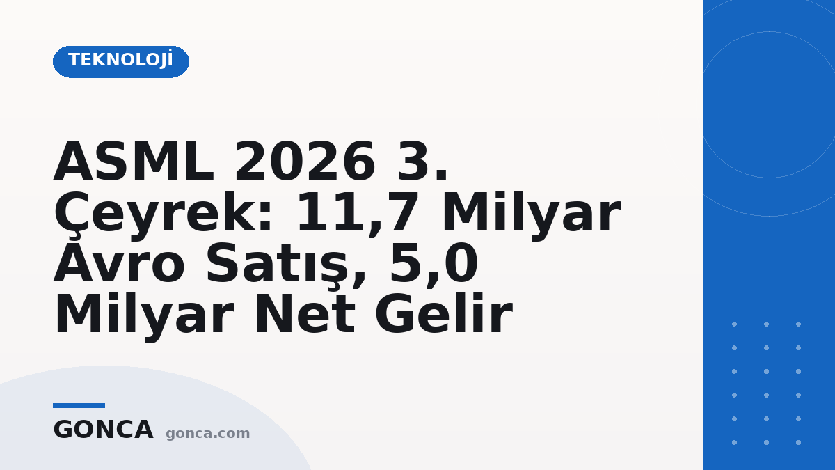 ASML 2026 3. Çeyrek: 11,7 Milyar Avro Satış, 5,0 Milyar Net Gelir
