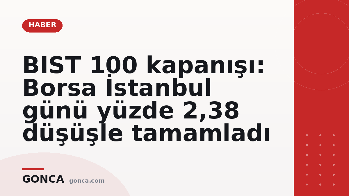 BIST 100 kapanışı: Borsa İstanbul günü yüzde 2,38 düşüşle tamamladı
