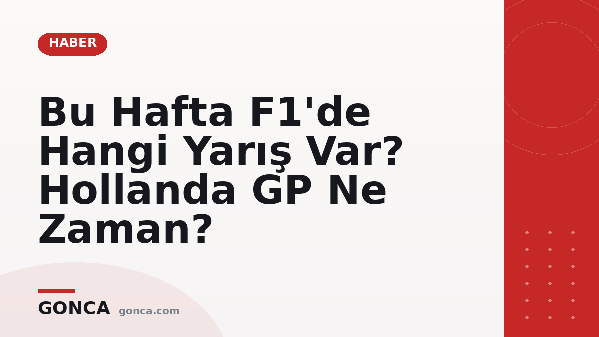 Bu Hafta F1'de Hangi Yarış Var? Hollanda GP Ne Zaman?