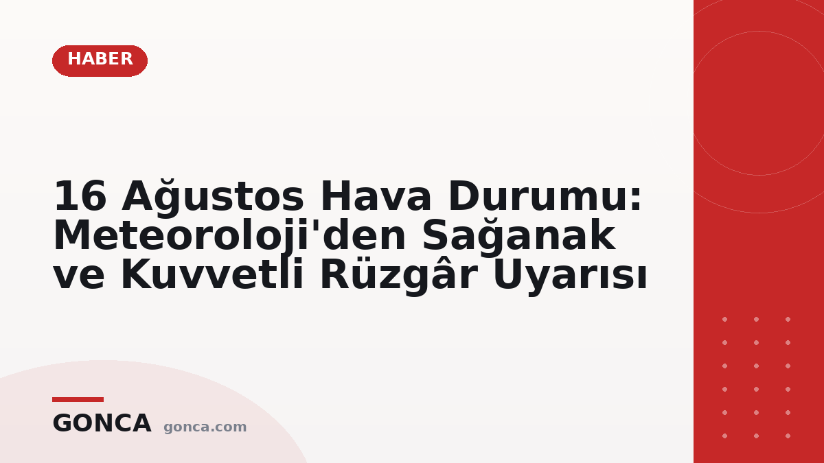 16 Ağustos Hava Durumu: Meteoroloji'den Sağanak ve Kuvvetli Rüzgâr Uyarısı