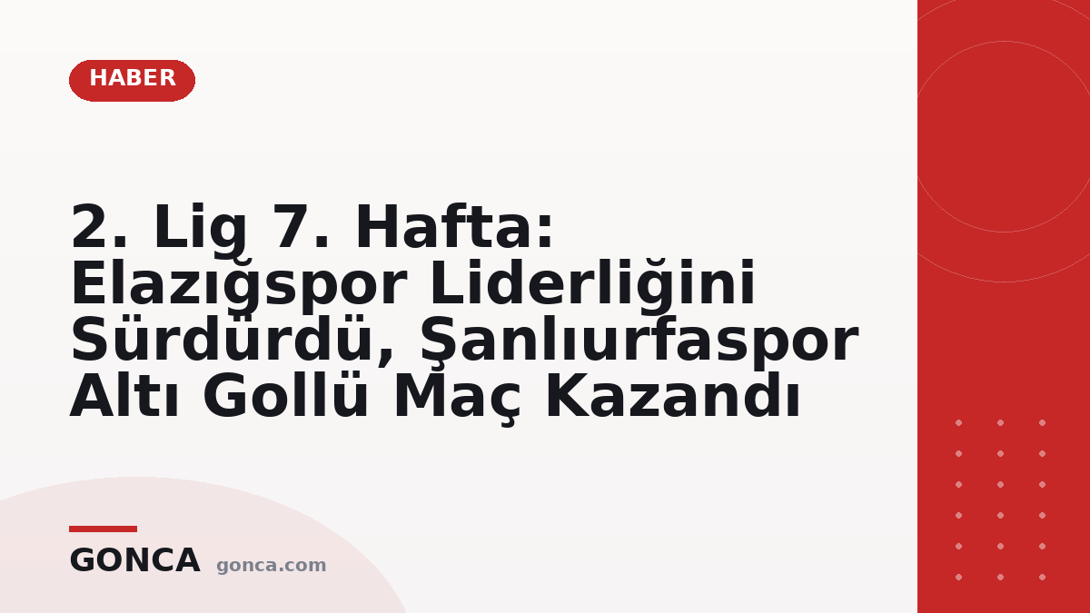 2. Lig 7. Hafta: Elazığspor Liderliğini Sürdürdü, Şanlıurfaspor Altı Gollü Maç Kazandı