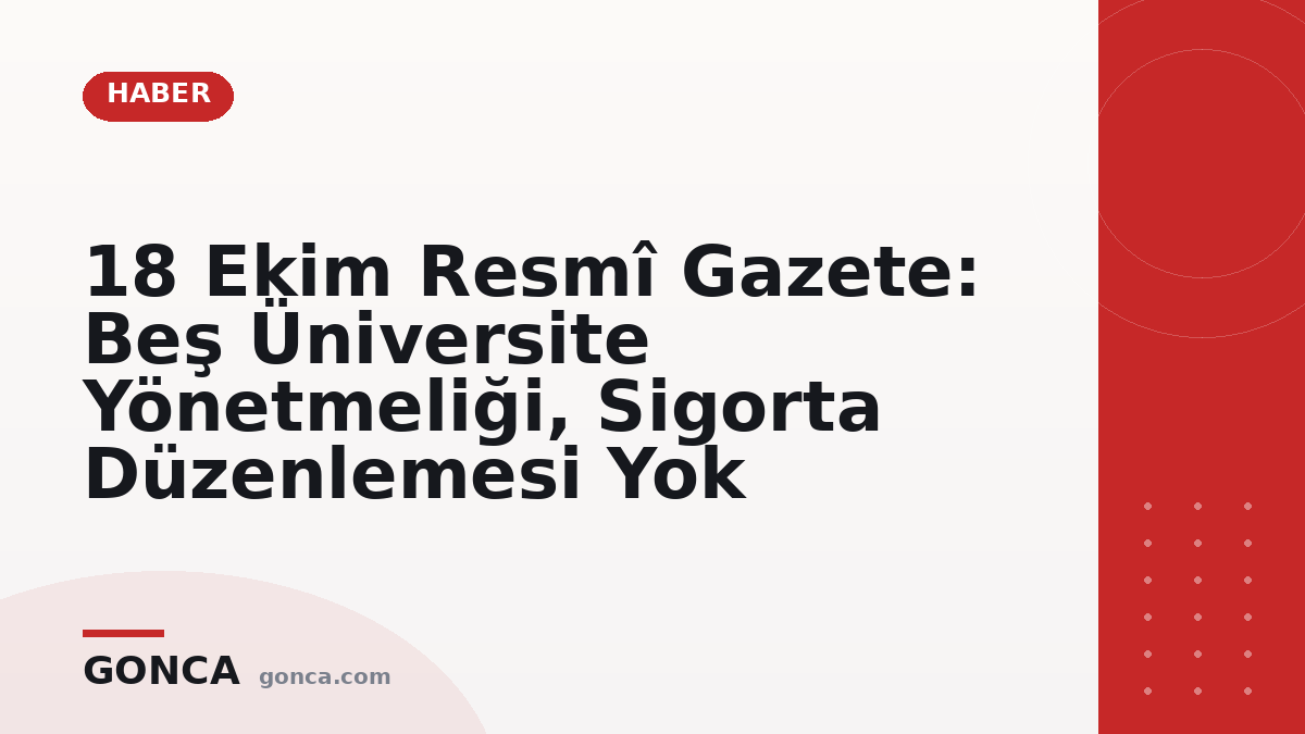 18 Ekim Resmî Gazete: Beş Üniversite Yönetmeliği, Sigorta Düzenlemesi Yok