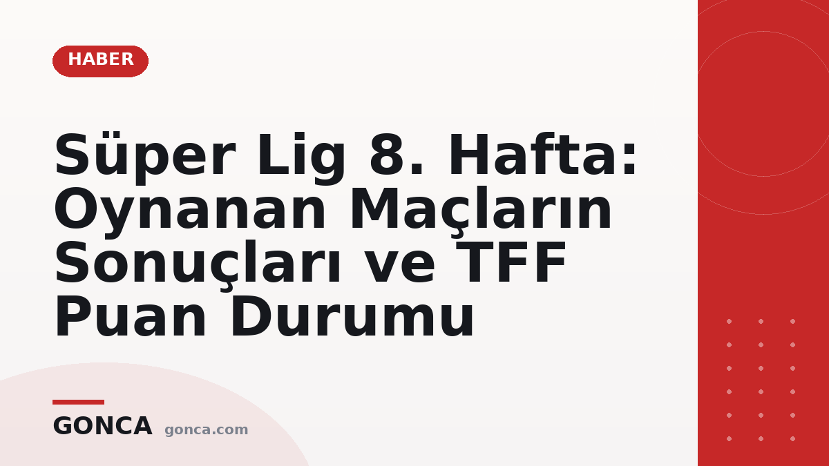 Süper Lig 8. Hafta: Oynanan Maçların Sonuçları ve TFF Puan Durumu