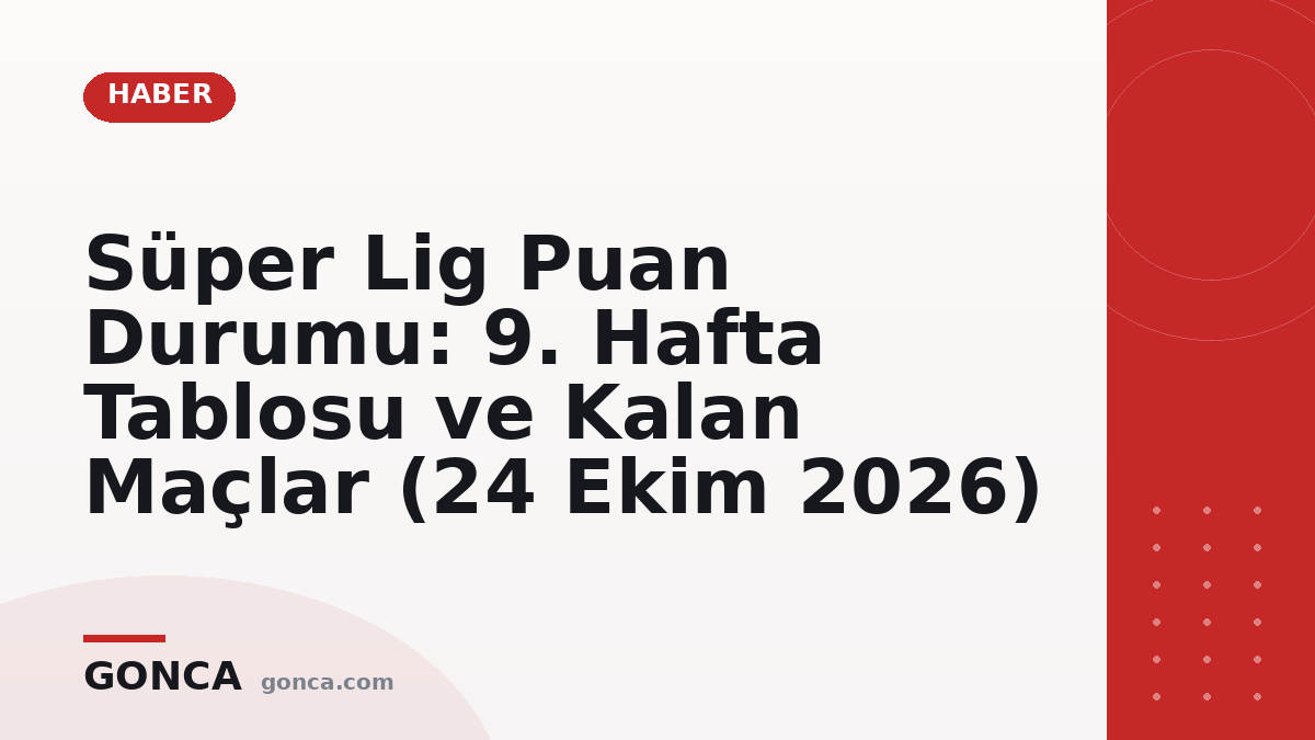 Süper Lig Puan Durumu: 9. Hafta Tablosu ve Kalan Maçlar (24 Ekim 2026)